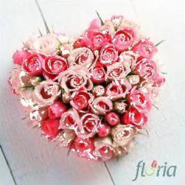 Buchet flori, Inima din 17 minirosa roz