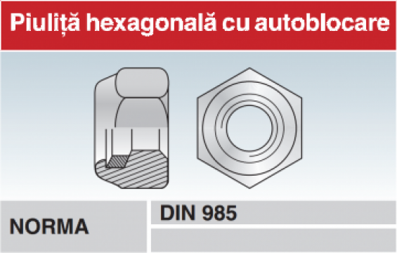 Piulita hexagonala autoblocare (insertie de plastic) DIN 985 de la Meteor Impex