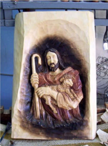 Sculptura Iisus cu miel in brate - bust de la Marincu George