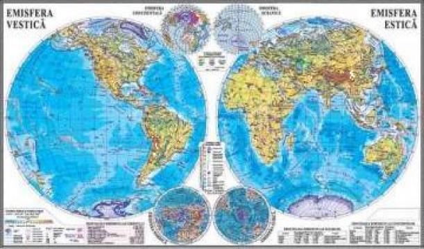 Harta Planiglobul. Harta emisferelor - 1400x1000 mm