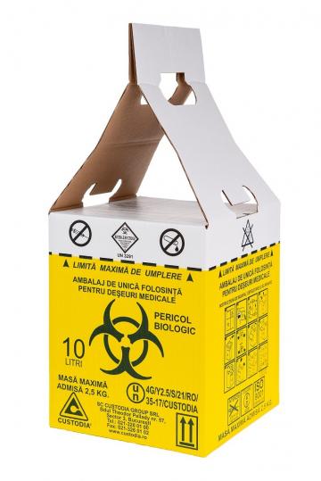 Cutii carton pentru deseuri infectioase 10 l, cu sac galben