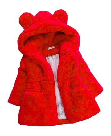 Paltonas iarna fete, geaca urechiuse, rosu