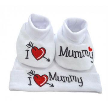 Set caciulita si botosei - I love Mummy