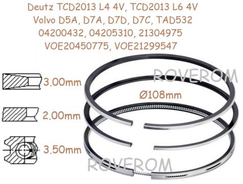 Segmenti piston Deutz TCD2013L4,TCD2013L6,Volvo D7A, 108mm