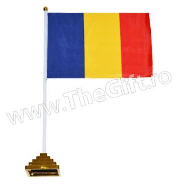 Mini steag Romania, cu maner si suport de la Thegift.ro - Cadouri Online