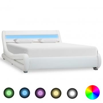 Cadru de pat cu LED, alb, 140 x 200 cm, piele artificiala