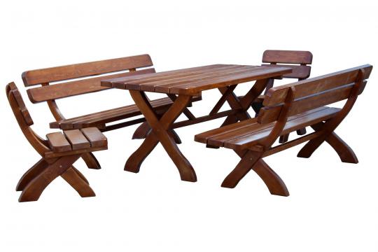 Set masa cu bancute si scaune din lemn Zoe de la Wizmag Distribution Srl