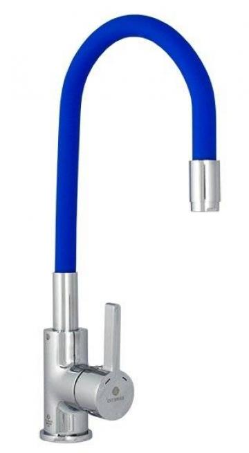 Baterie bucatarie cu pipa flexibila albastra, Ermetiq