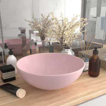 Chiuveta de baie, roz mat, ceramica, rotund de la Vidaxl