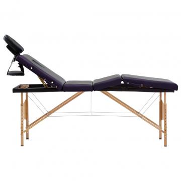 Masa pliabila de masaj, 4 zone, negru si violet, lemn de la VidaXL
