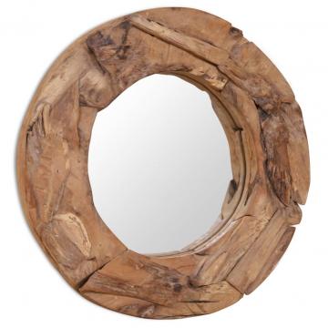 Oglinda decorativa lemn de tec 60 cm rotunda