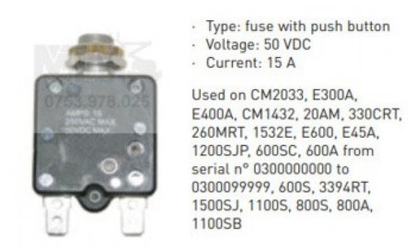 Siguranta cu buton 50VDC 15A nacela JLG CM2033 E300A E400A de la M.T.M. Boom Service