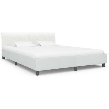 Cadru de pat, alb, 160 x 200 cm, piele ecologica