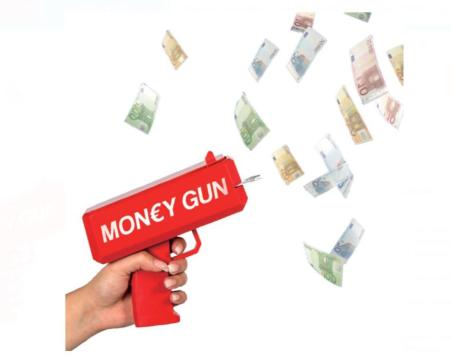 Dispozitiv Money gun pentru bancnote sau confetti, rosu