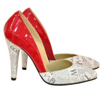 Pantofi online Stiletto din lac rosu cu imprimeu ziar de la Ana Shoes Factory Srl