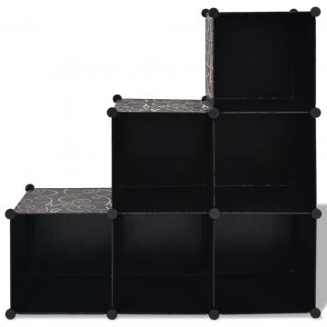 Dulap de depozitare cub, 6 compartimente, negru