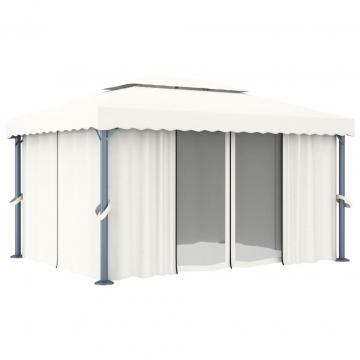 Pavilion cu perdea, alb crem, 4 x 3 m, aluminiu de la VidaXL