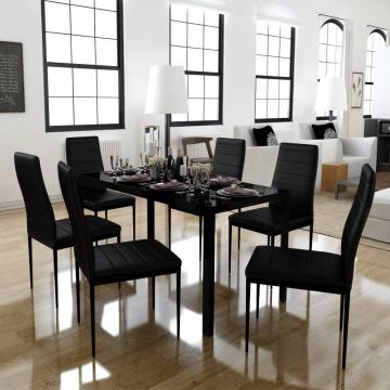 Set masa si scaune de bucatarie 7 piese, negru de la VidaXL