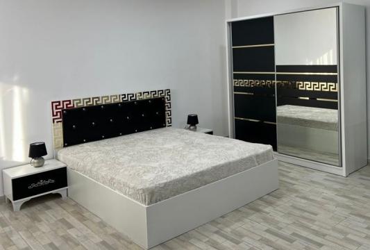Dormitor carla alb negru cu pat 160 cm x 200 cm, dressing