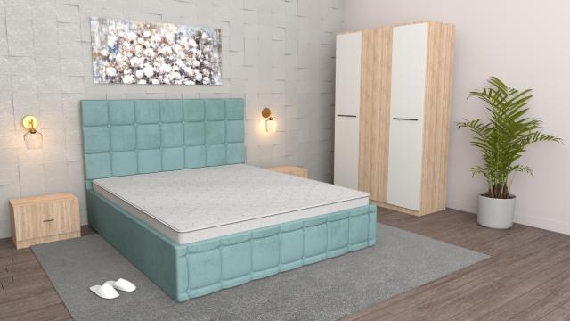 Dormitor Regal turcoaz sonoma cu dulap 3 usi sonoma, pat de la Wizmag Distribution Srl