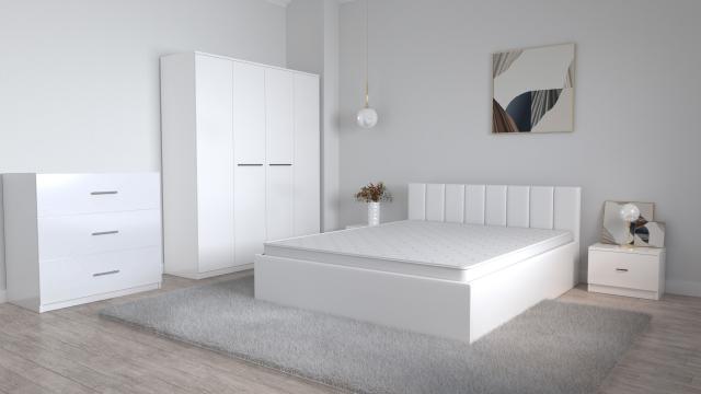Set dormitor Oliver alb cu pat tapitat alb piele ecologica de la Wizmag Distribution Srl