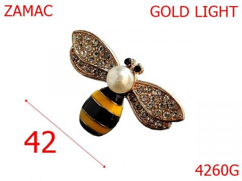 Ornament libelula cu perla 42 mm zamac gold 4260G