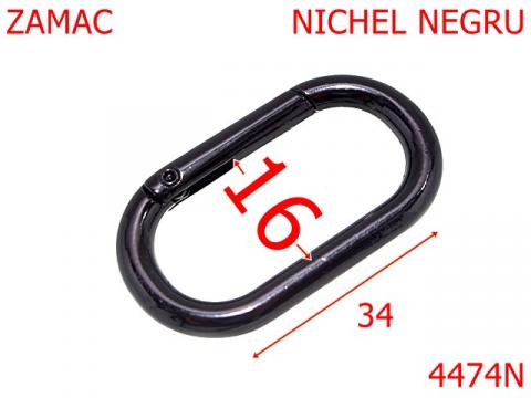 Inel carabina oval pentru genti 16 mm zamac nichel 4474N