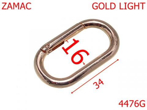 Inel carabina oval pentru genti 16 mm zamac gold 4476G