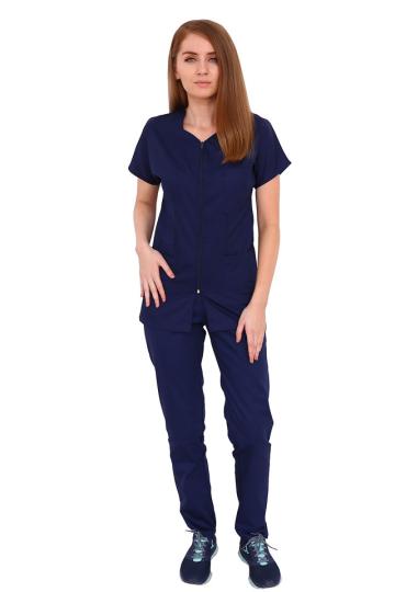 Costum medical bleumarin, bluza cu fermoar cambrata de la Doctor In Uniforma Srl