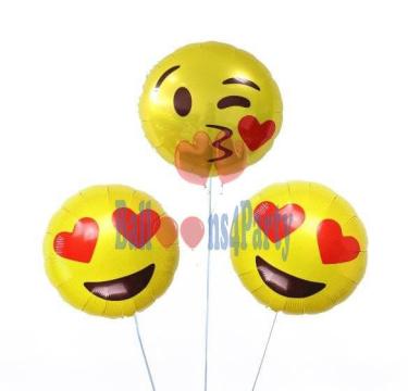 Buchet 3 baloane folie Emoji cu heliu 45cm