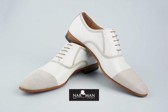 Pantofi eleganti albi, de lac, cu siret, Narman PE27 de la Narman - Tuxedo