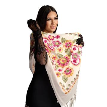 Sal din lana si casmir cu broderie florala colorata de la Narman - Tuxedo