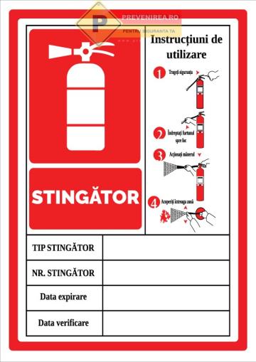 Indicator pentru instructiuni de utilizare stingator