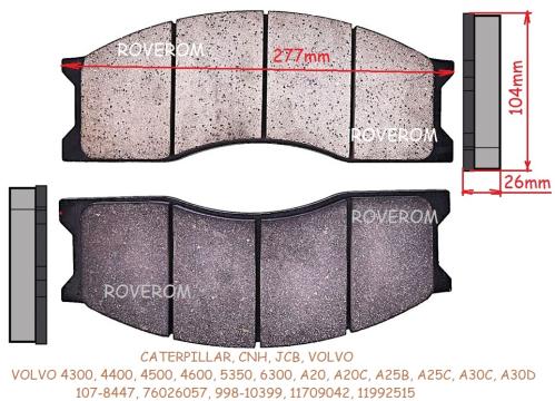 Placute frana Case, Caterpillar, CNH, JCB (277x104x26mm) de la Roverom Srl