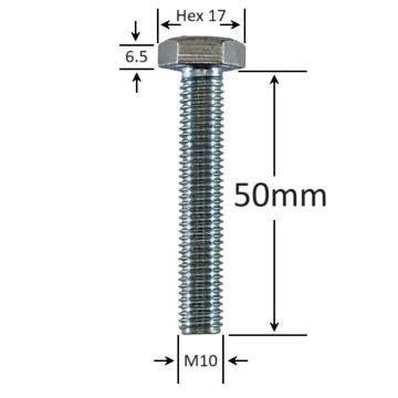 Surub filet metric M10x50mm cap hexagonal DIN 933 Gr.8.8
