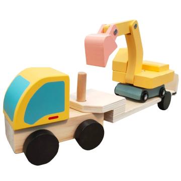 Jucarie Camion cu platforma si 1 excavator din lemn