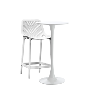 Set masa si scaune de bar alb, 2 piese, masa 60x101cm Raki