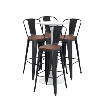 Set bar/cafenea, masa alba 60x101cm si patru scaune Raki