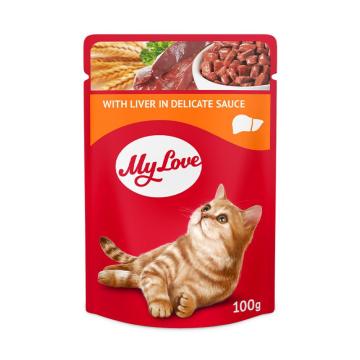 Plic hrana umeda pisica cu pui & ficat in sos 100g - MyLove de la Club4Paws Srl