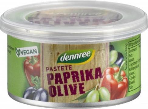 Pasta vegana cu ardei rosu si masline bio 125g Dennree