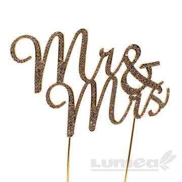 Figurine cake topper Mr & Mrs stras auriu de la Lumea Basmelor International Srl