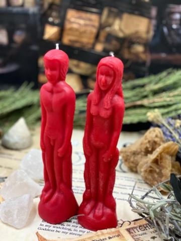 Lumanare rosie pentru ritual de iubire pasionala - figurine