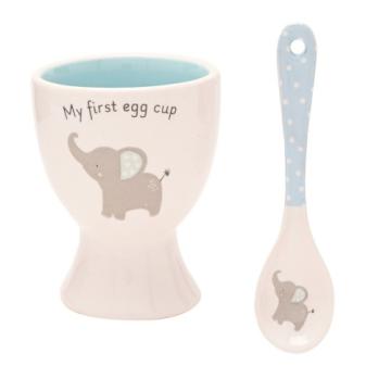 Set lingurita si suport pentru ou Hello Baby bleu de la Krbaby.ro - Cadouri Bebelusi