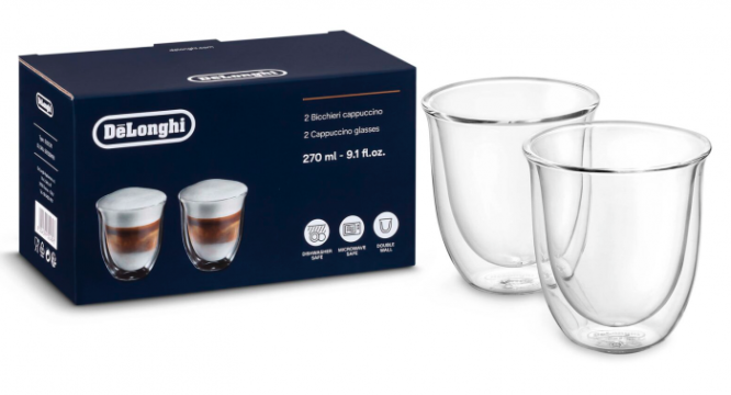 Set 2 pahare cappuccino de sticla termorezistenta DeLonghi de la Vending Master Srl