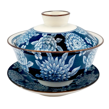 Vas ceai Gaiwan Ahri - Portelan floral albastru 120 ml
