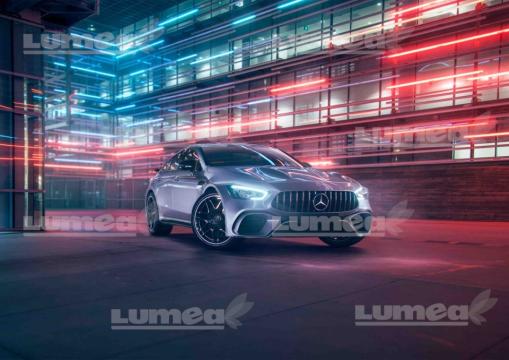 Imagine comestibila tort din zahar Mercedes-Benz gri cu neon