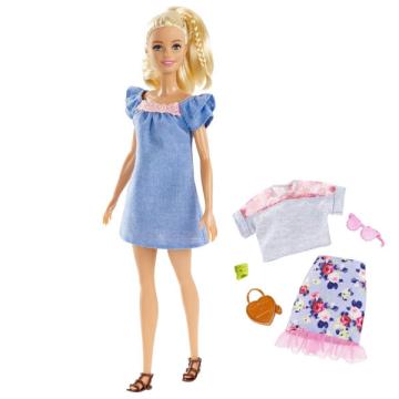 Papusa Barbie Fashionistas - Barbie blonda, cu 2 tinute