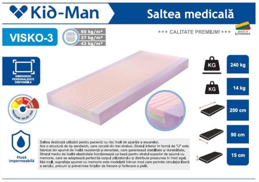 Saltea pentru pat cu husa Visko 3 - 200x90 cm de la Intellisense Srl