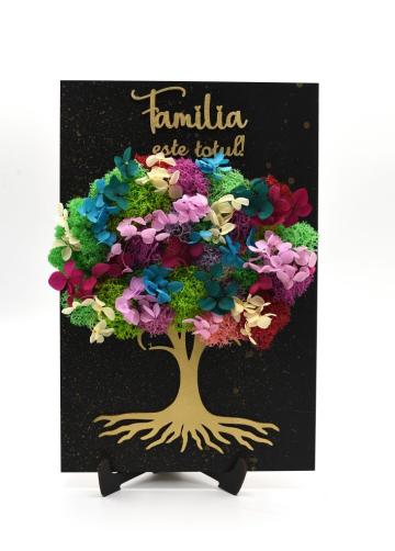 Tablou / decoratiune copac multicolor cu mesaj Familia de la Flower Power Gift