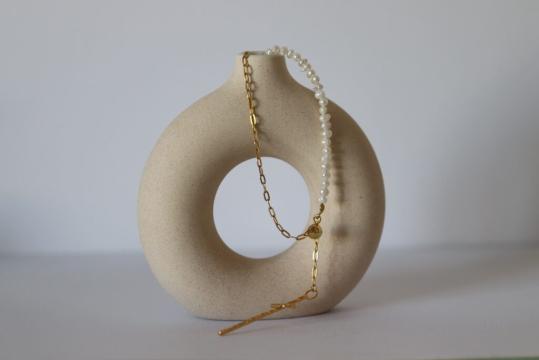 Colier perle jumate lant auriu cu cruce de la Raw Jewellery Srl